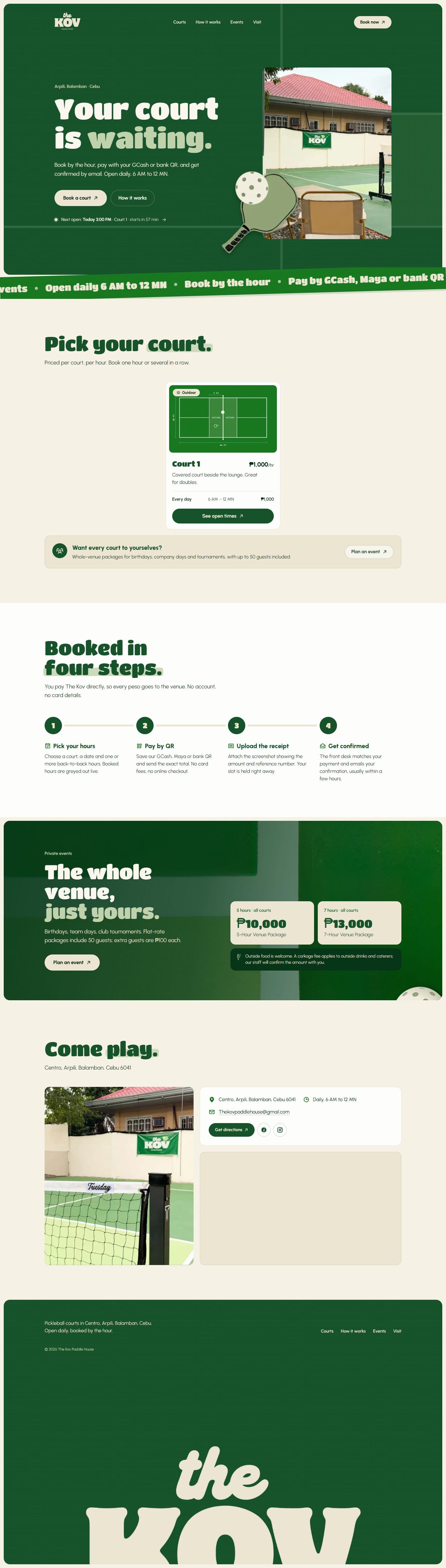 The Kov Paddle House: the full home page on desktop